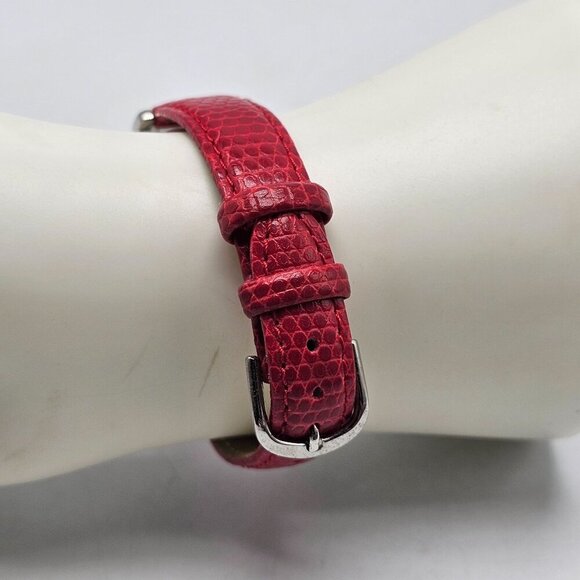 Nine West Womens Patriotic Watch With Red Faux Leather Strap Silver Tone Case - Picture 4 of 11